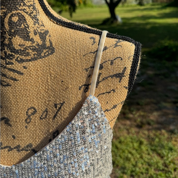 BB Dakota Silver Champagne Sequin Spaghetti Strap Top Size Medium - Picture 5 of 12